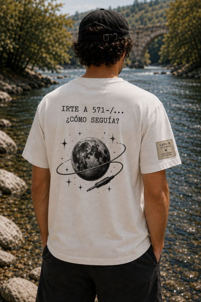 Camiseta Lado B Ruido, guitarras y planetas puesta espalda